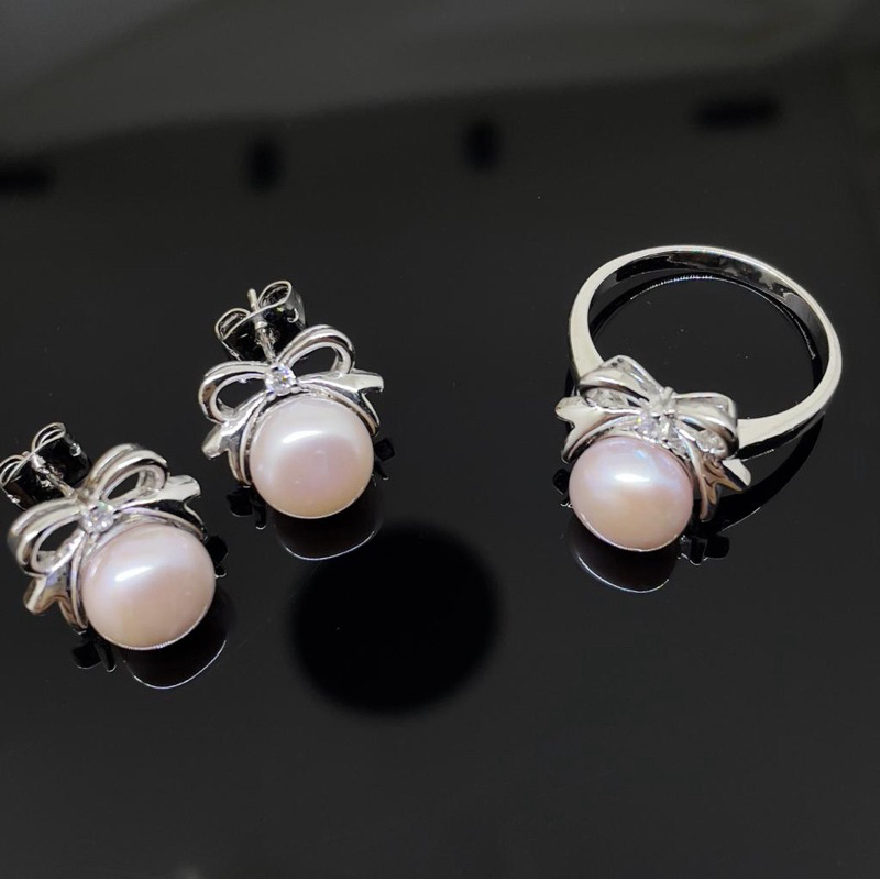 Perhiasan Set Mutiara Air Tawar ASLI/Rhodium/Anak Remaja