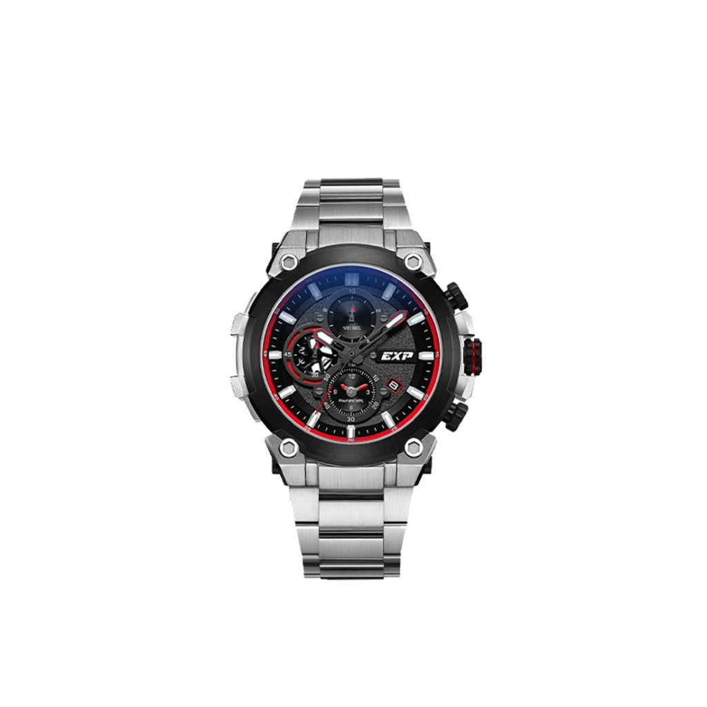 Jam Tangan Expedition Chronograph Men Quartz Band Silver Black 44mm - E6841MCBTBBARE