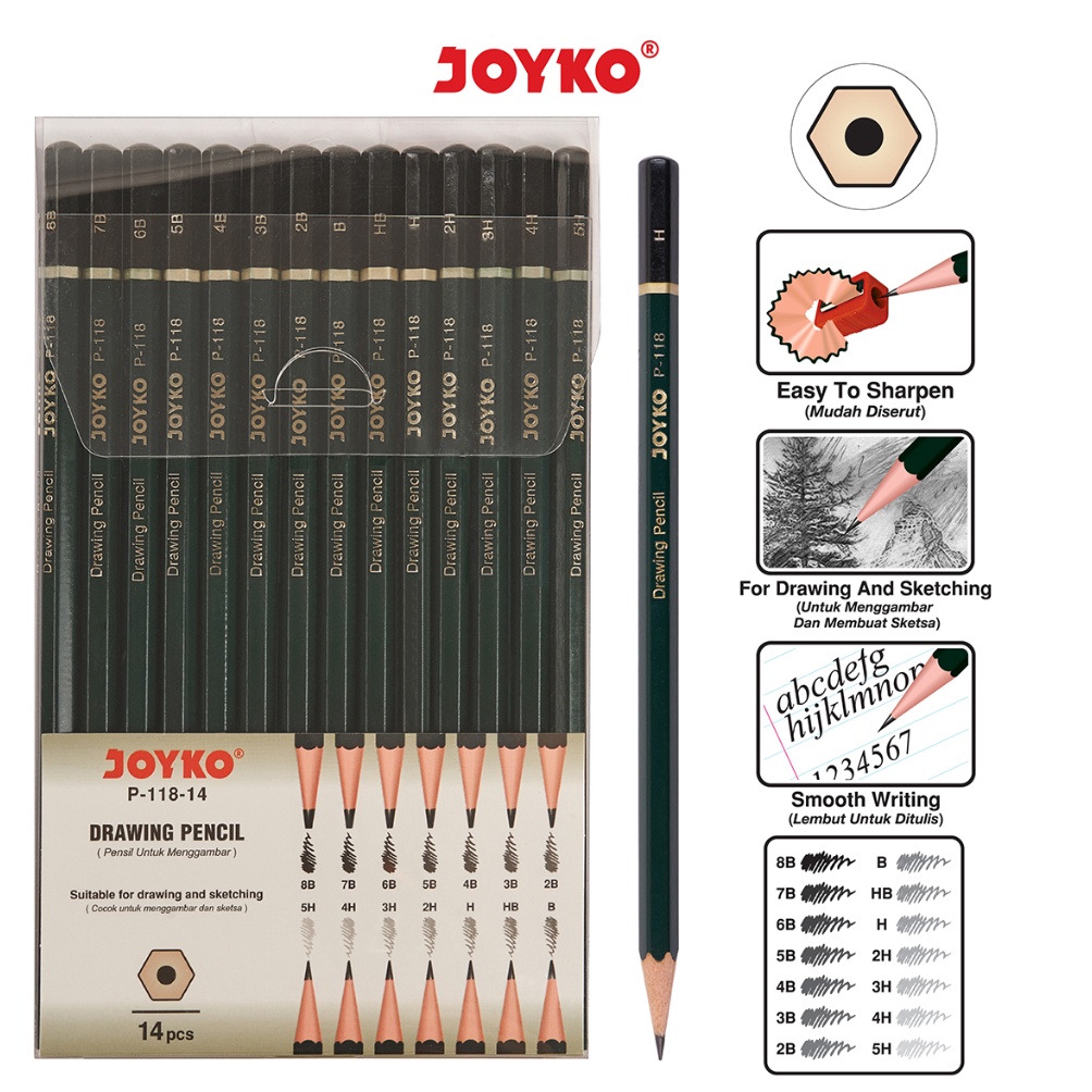 

[♦B60(] Drawing Pencil Pensil Menggambar Joyko P-118-14 1 Set 14 Pcs [224]