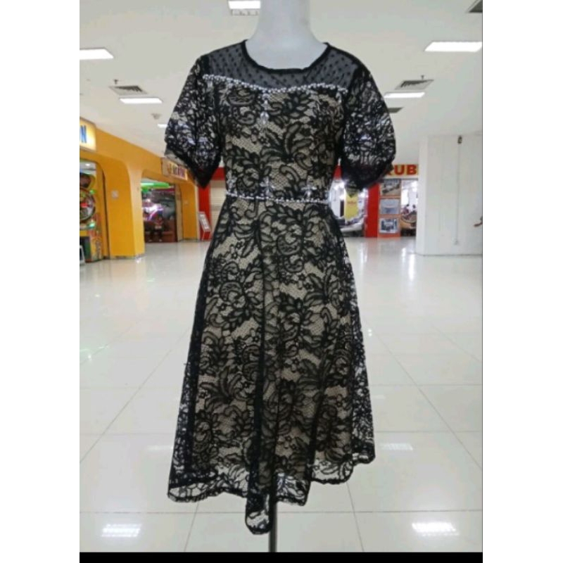 51430 5119 MIDI DRESS FULL BROKAT GLITTER MIX PAYET LEHER BULAT DAN KOTAK WARNA KHUSUS HITAM DAN HIT