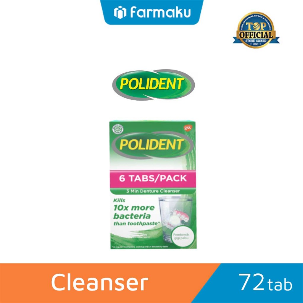 Polident 3 Minute Daily Cleanser Isi 72 Tablet - Pembersih Gigi Palsu
