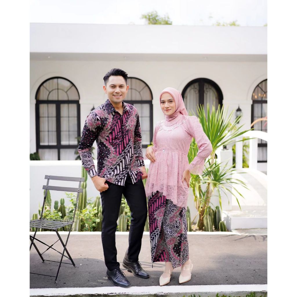CENTILI Series Set Couple Kebaya Lamaran Tunangan Wisuda Premium Baby Pink Pra Batik Pekalongan