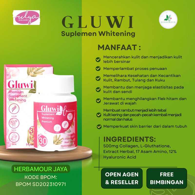 GLUWI HERBALOV - Kapsul Kolagen / Suplemen Kecantikan Premium / Pemutih Badan Premium Original BPOM