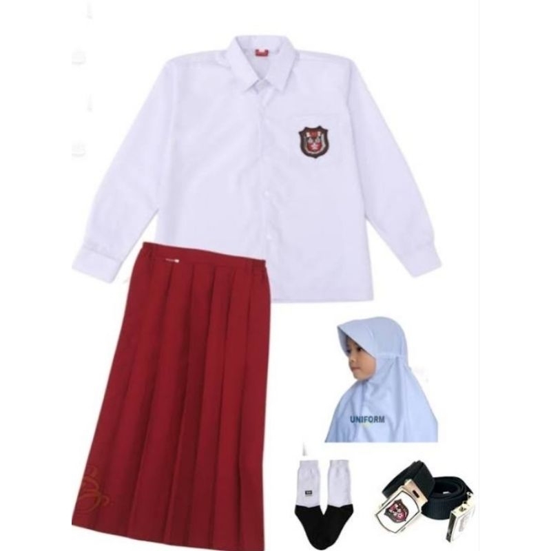 Seragam SD Rok Merah Panjang