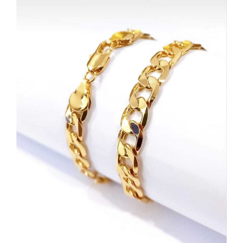 Asesories gelang tangan wanita rantai polos anti  karat lapis warna emas 22K