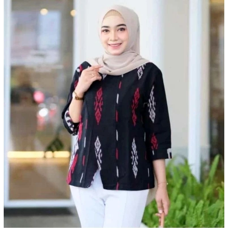 Blous atasan kain tenun Troso, Blouse kerja kantoran, atasan kekinian tenun modern khas Troso