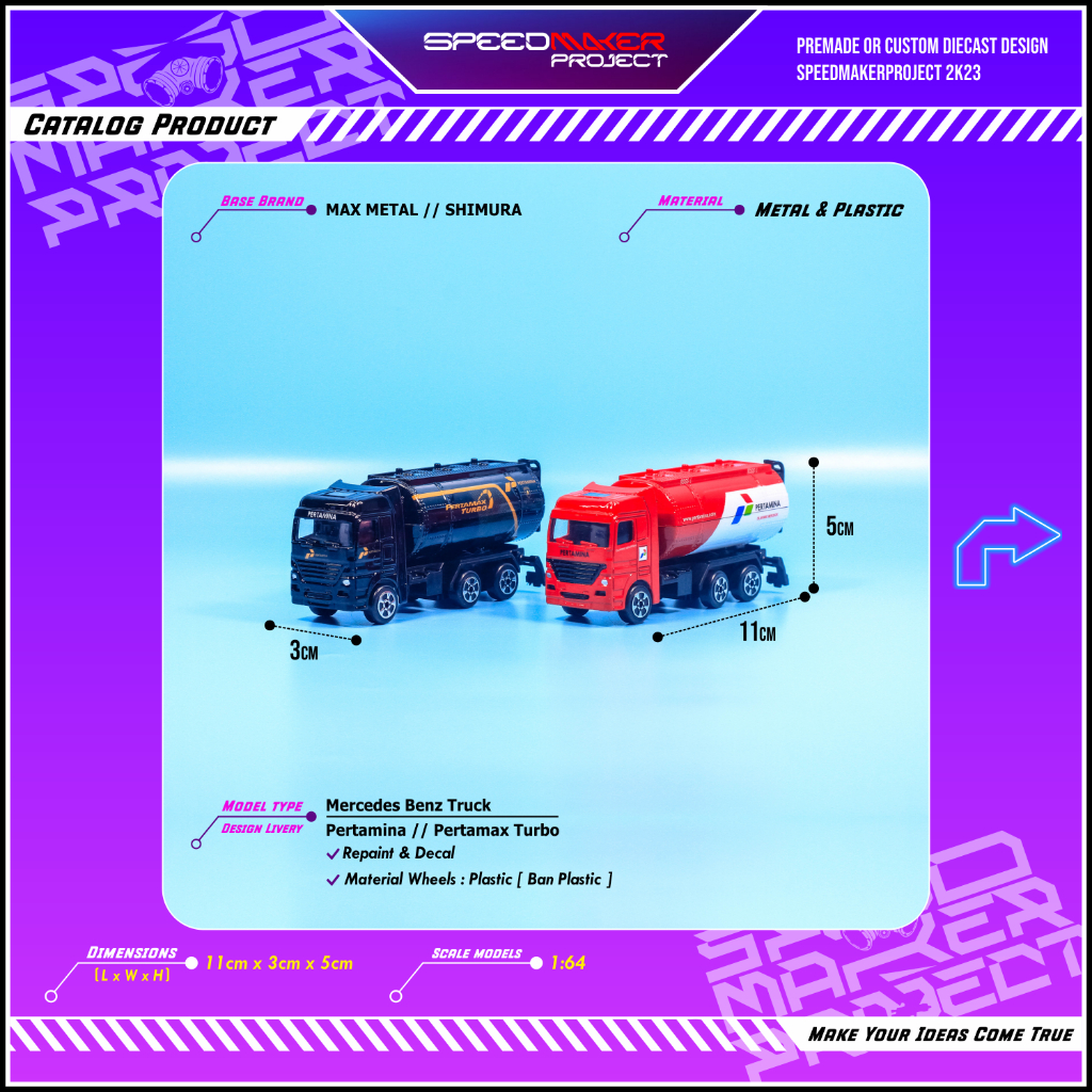 Max Metal Shimura Custom Mercedes Benz Truck Tanker Pertamina Pertamax Turbo Diecast Miniatur Replik