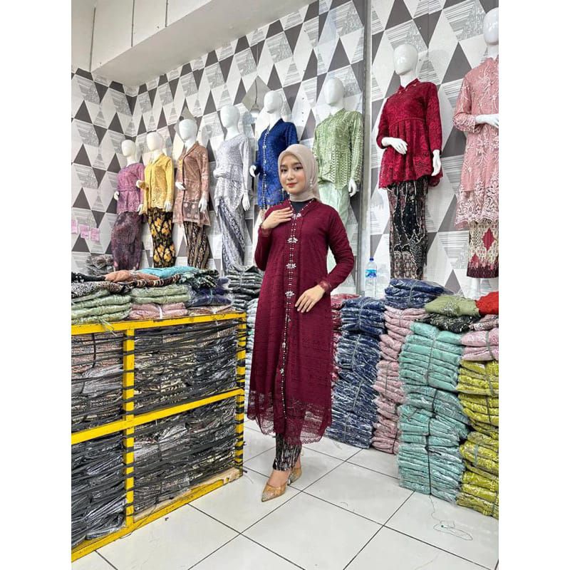 SK | Setelan Kebaya Modren Kebaya Tunik Rosidah Jumbo LD 130 / Kebaya Tunik Kancing Depan / Kebaya +