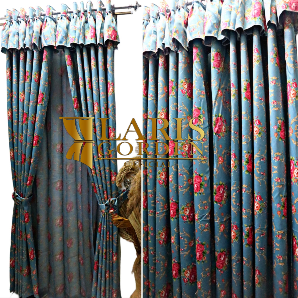 Gorden Jendela Minimalis Aesthetic  Hordeng Motip Bunga Model Poni Rumbai Gorden Blackout Mewah