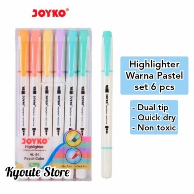

6 pcs Joyko Highlighter Pastel Color Penanda Bacaan Tulisan Buku