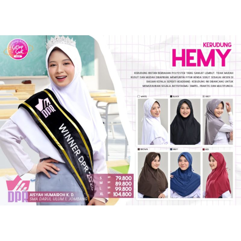 Kerudung Rabbani hemy original pita serut atas