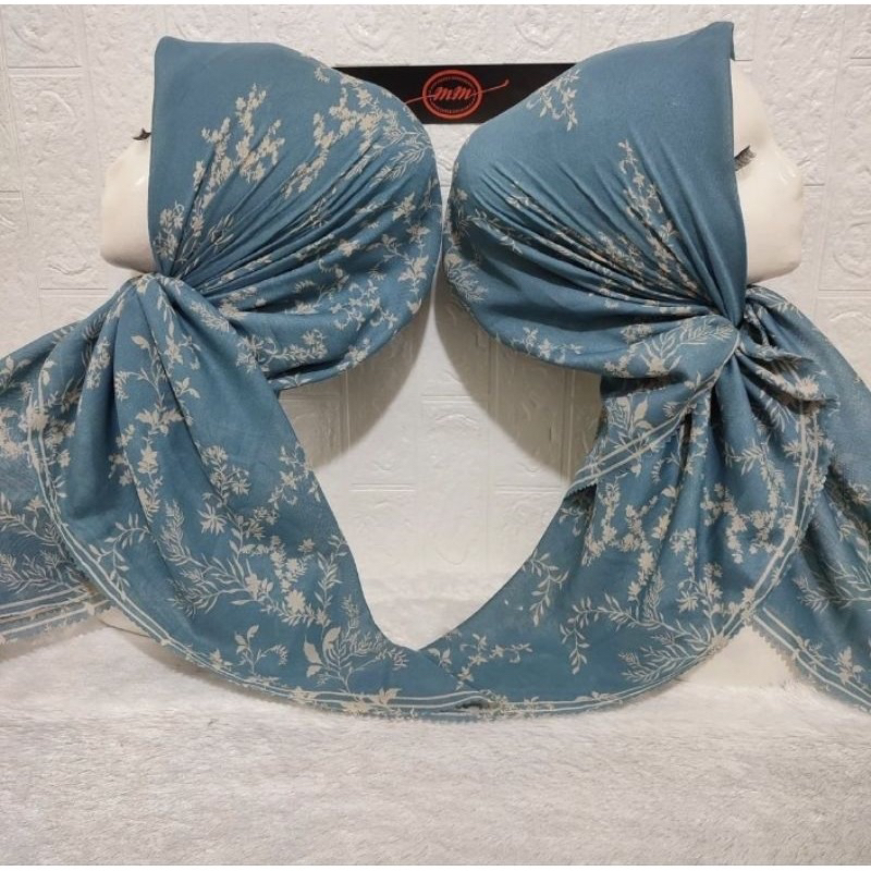 Hijab Segi Empat Voal Motif Folures Warna Biru Tosca Kerudung Murah Terbaru