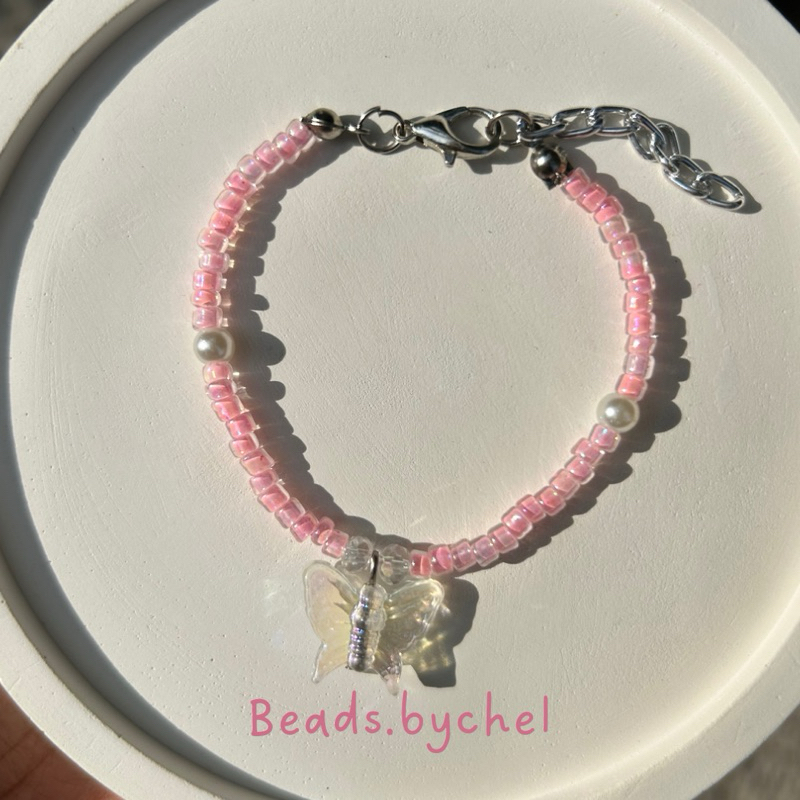 Gelang Manik Manik Aesthetic Pink Butterfly