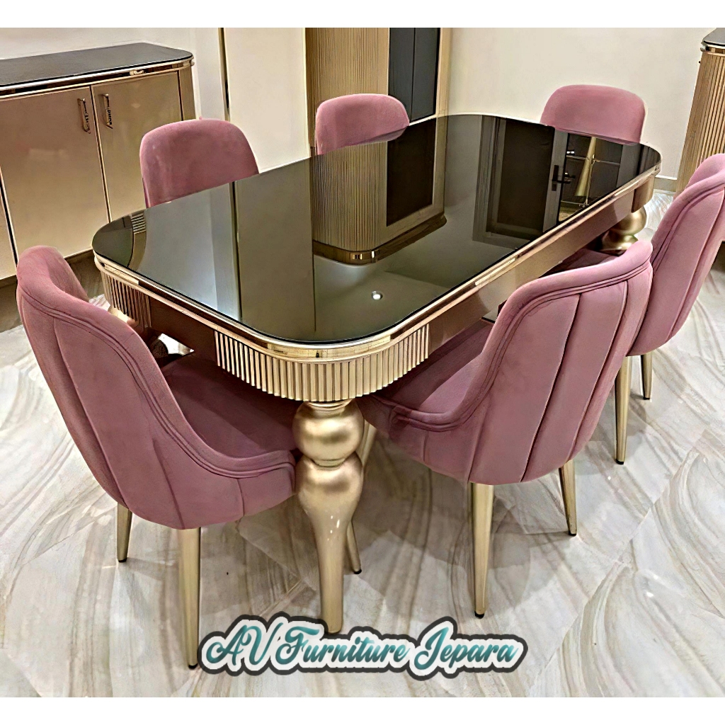Meja makan Minimalis Modern Mewah Top Kaca