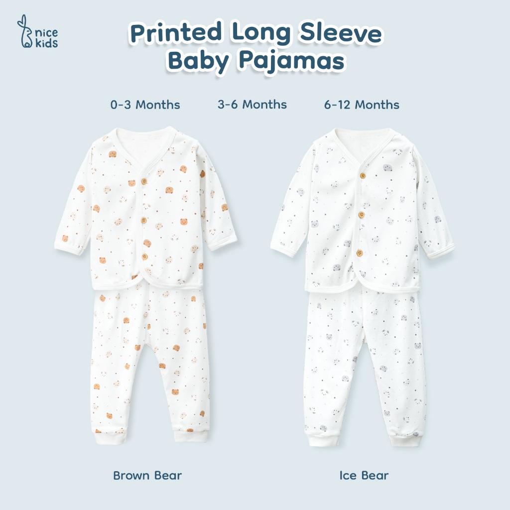 Nice Kids - Printed Long Sleeve Baby Pajamas Set (Baju Tidur Bayi Lengan Panjang Piyama Bayi)