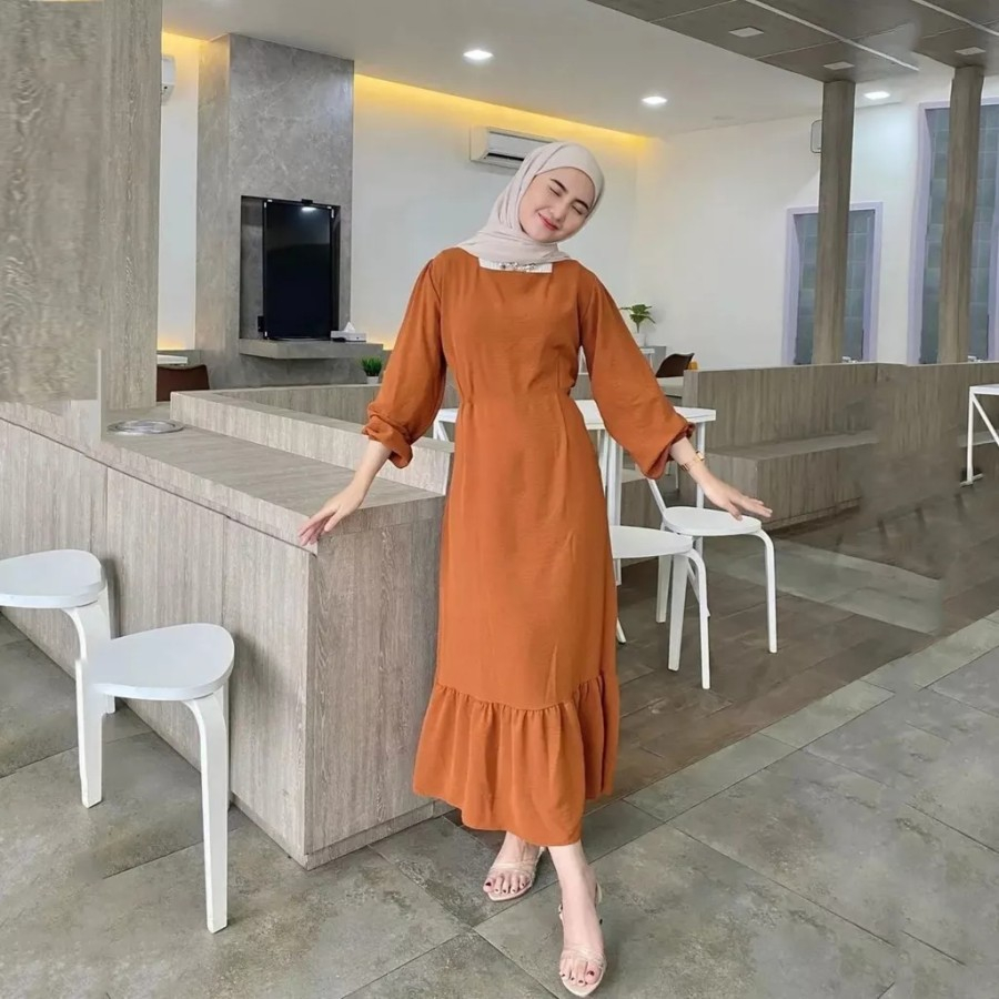 Gamis Dewasa Korean Style Modern 2024 lebaran kekinian Polos putih J6Q5 murah terbaru import remaja 