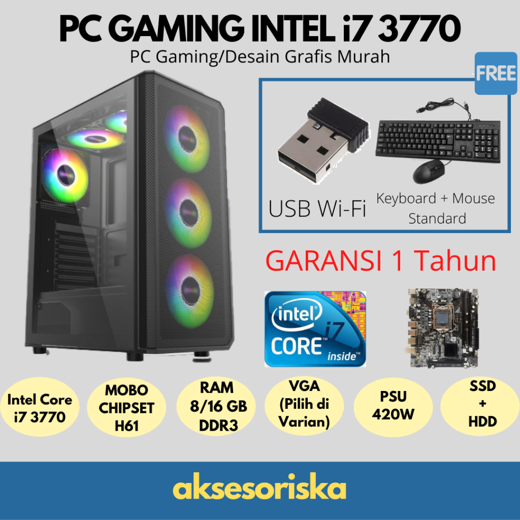 PC Rakitan Komputer Untuk Gaming, Desain & Video Editing Intel Core i7