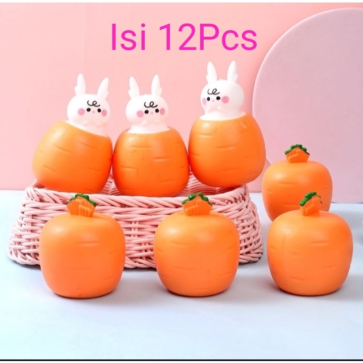 Grosir!! Isi 12Pcs Squishy Pencet Wortel Kelinci/Pop Up Wortel Kelinci Karet Silikon Squezze