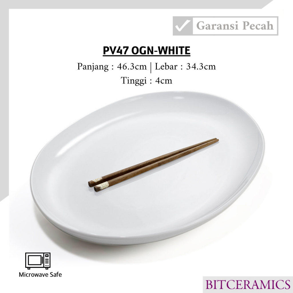 Piring Resto - Piring Oval Keramik 46.3CM / Piring Saji Lodor / Oval Plate Putih Polos By Indo Keram