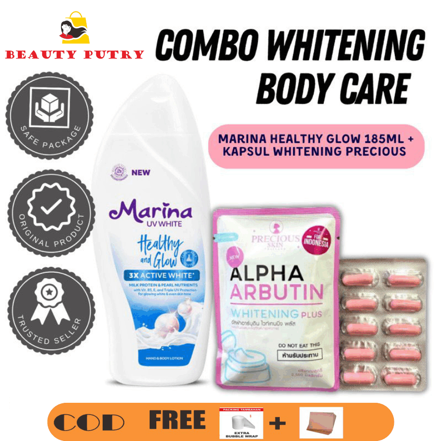 READY PAKET EXTRA WHITENING MARINA HEALTHY GLOW BIRU 185 DAN KAPSUL BUBUK PEMUTIH PENCERAH KULIT ALP