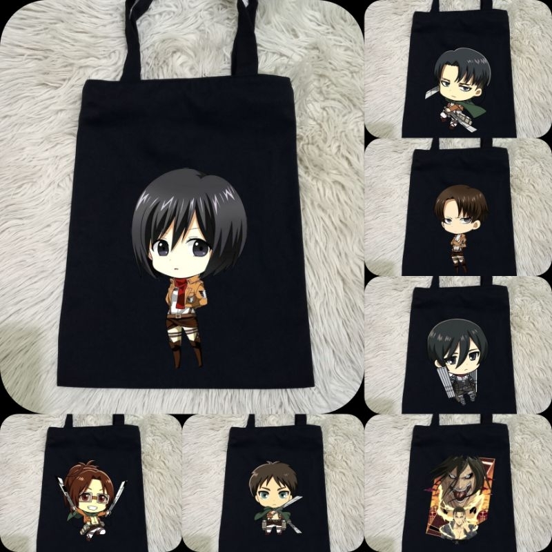 Totebag Hitam Attack On Titan Anime aot 100% Kanvas Premium / Tas Jinjing Hitam Anime AOT / Tas Bela