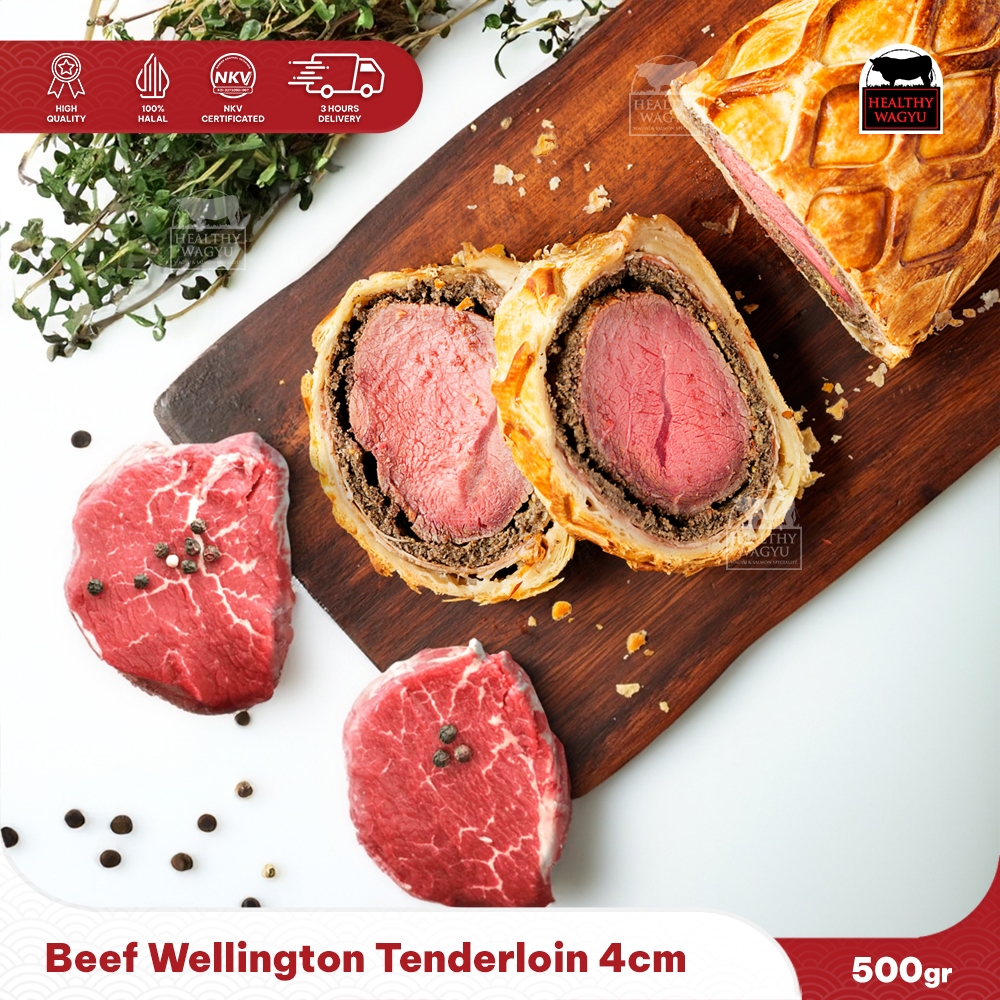 

Beef Wellington Tenderloin Filet Mignon Tebal 4cm 500gr Healthy Wagyu