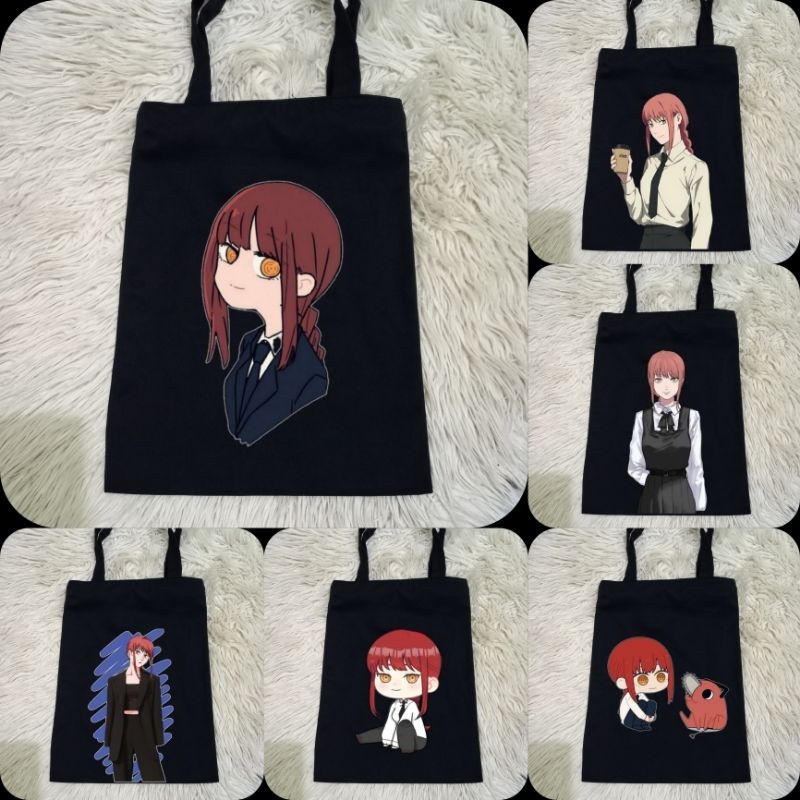 Totebag Hitam Makima Anime Chainsaw Man Tebal 100% Kanvas Premium / Tas Jinjing Hitam Anime Chainsaw
