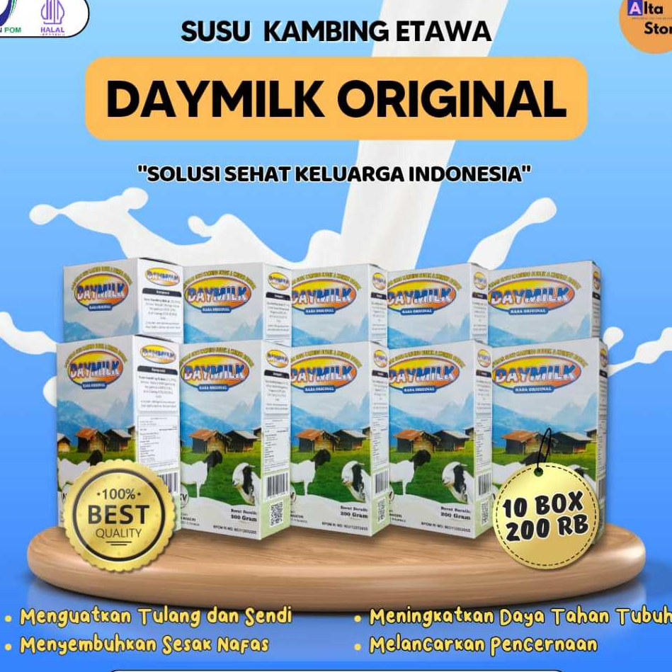 

PAKET 10 BOX- Daymilk Susu Kambing Etawa Murni- Atasi Sesak Nafas dan Masalah Tulang Sendi- 200gr- Halal BPOM - Sorong