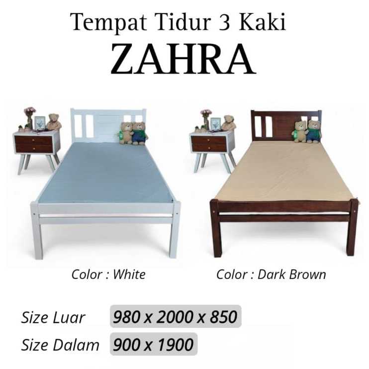 Tempat tidur kayu 3kk Zahra (tidak termasuk busa)