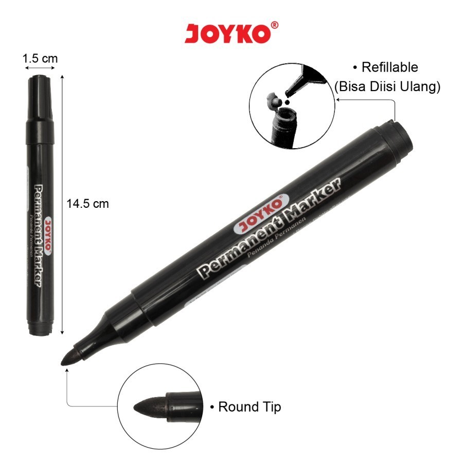 

Spidol permanent marker JOYKO hitam 12pcs PM-34