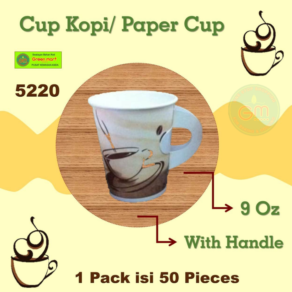 Cup Kopi Cup Kertas Dengan Handle Tanpa Tutup Paper Cup Coffee Cup 9 Oz 1 pack Isi 50 Pieces. 5220