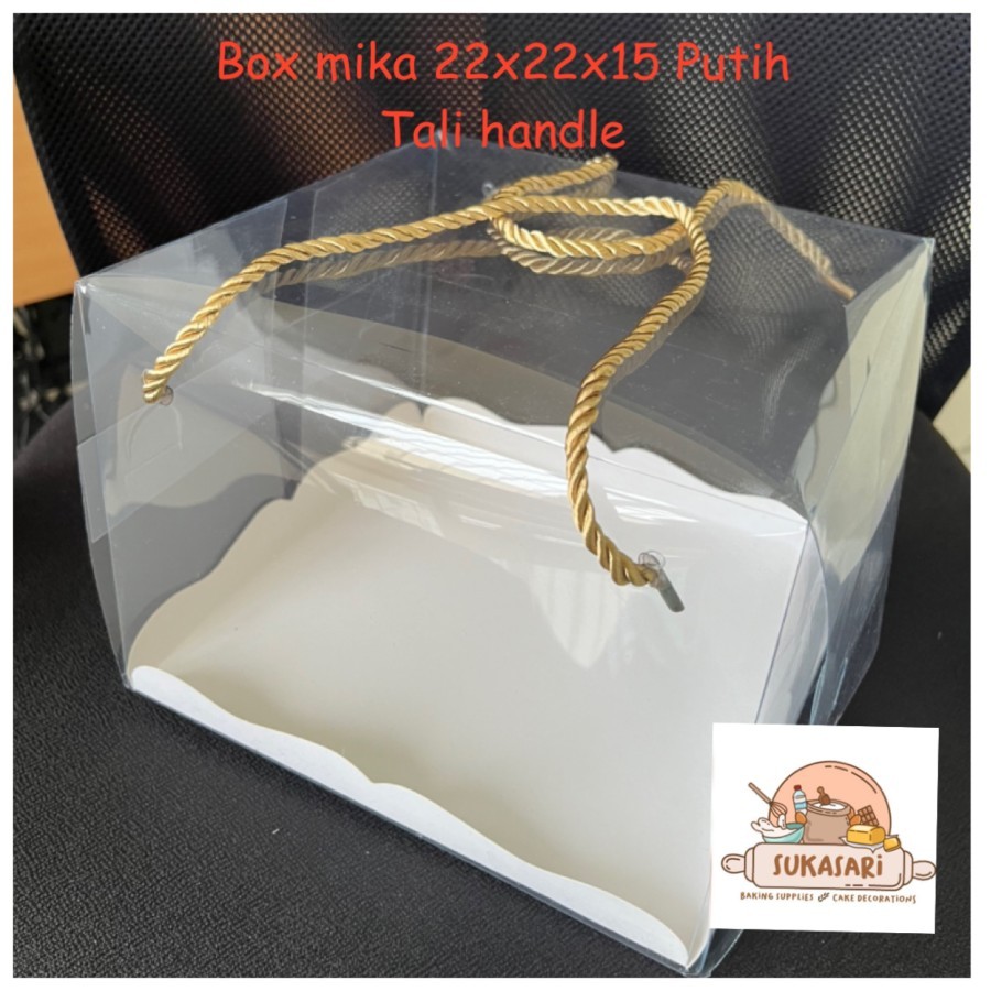 

Box Mika 22x22x15 Tali Handle Cake Box Hampers Putih