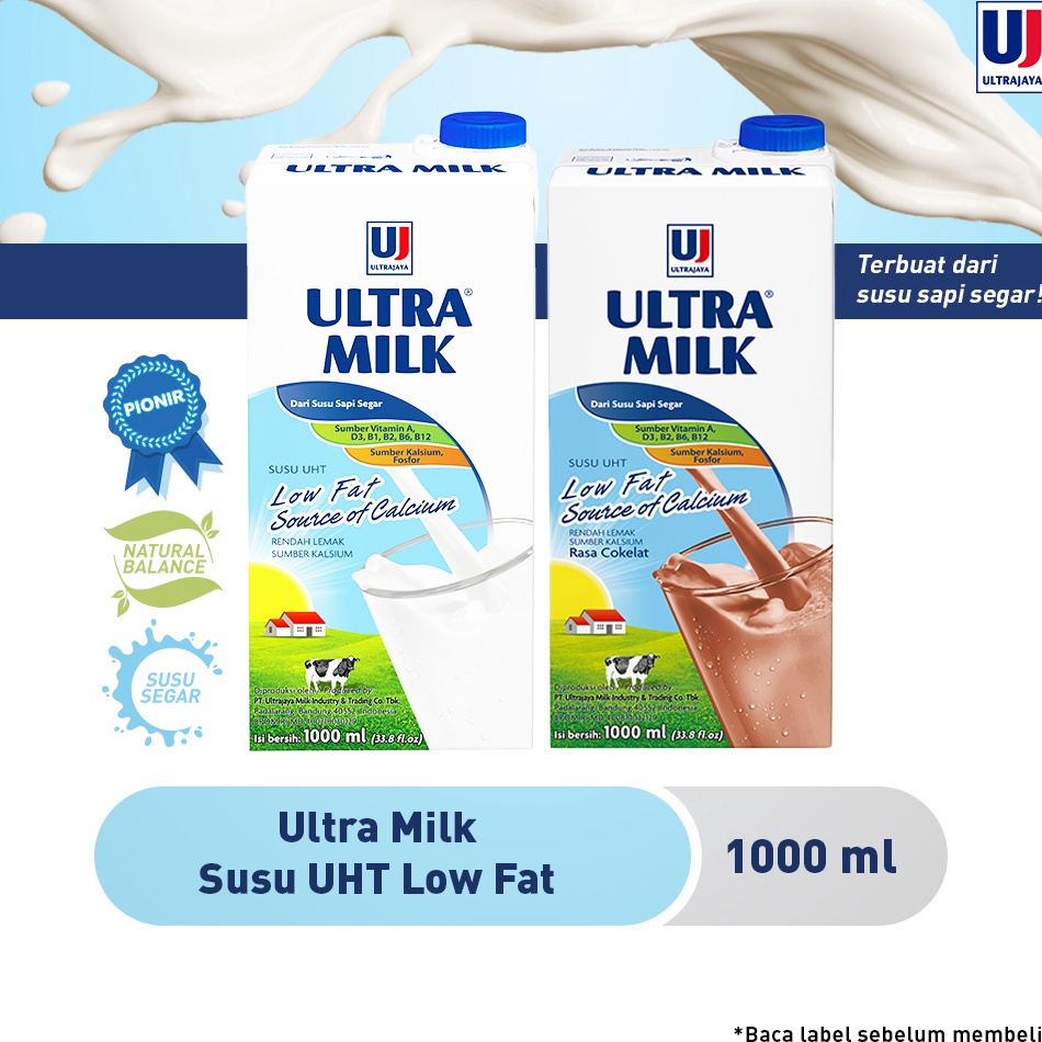 

[H00] Ultra Milk Susu UHT Low Fat 1L - Plain / Cokelat Bayar Di Tempat