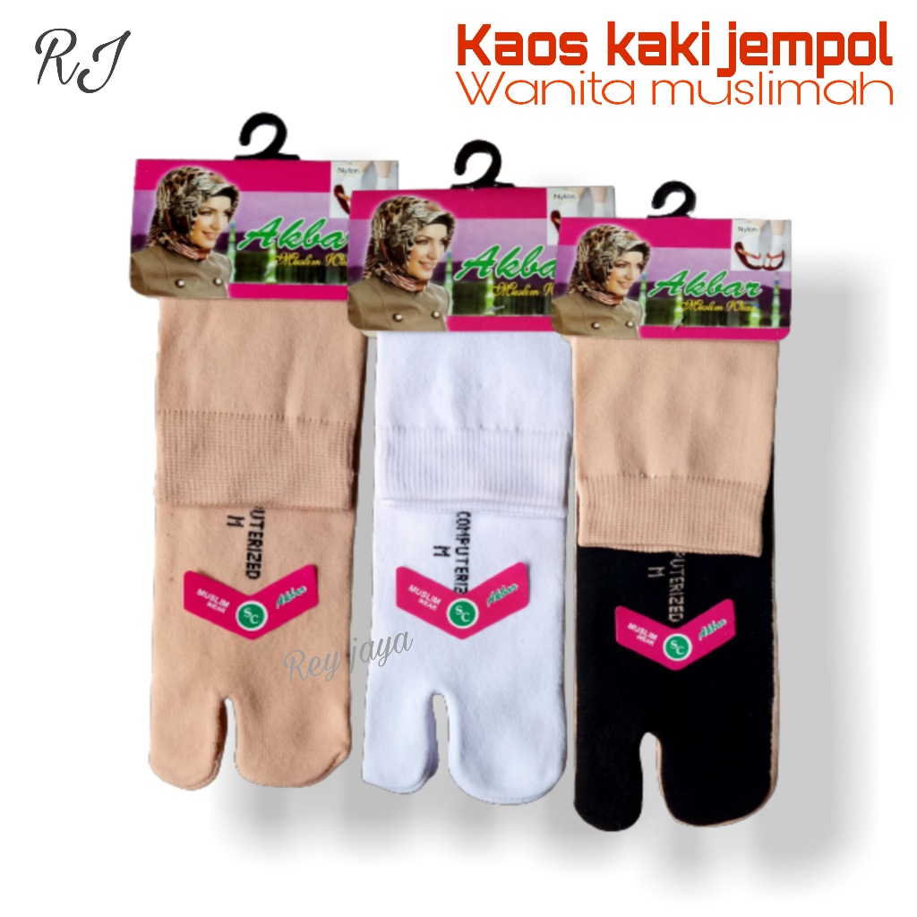 Kaos Kaki Jempol Wanita Muslimah Panjang Warna Kulit Hitam Putih polos Bahan Nilon Tebal