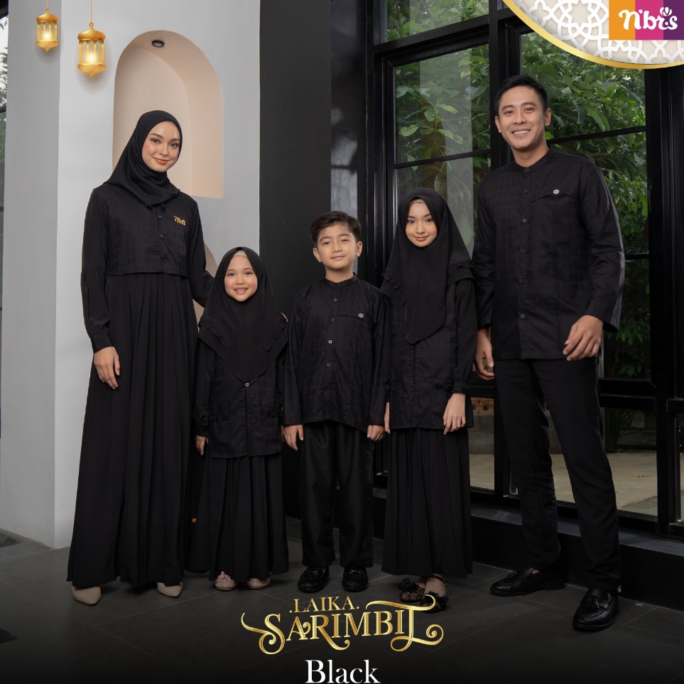 Ready Stock SARIMBIT TERBARU NIBRAS LAIKA BLACK/SERAGAM LEBARAN 2023/COUPELAN KELUARGA MUSLIM/GAMIS 