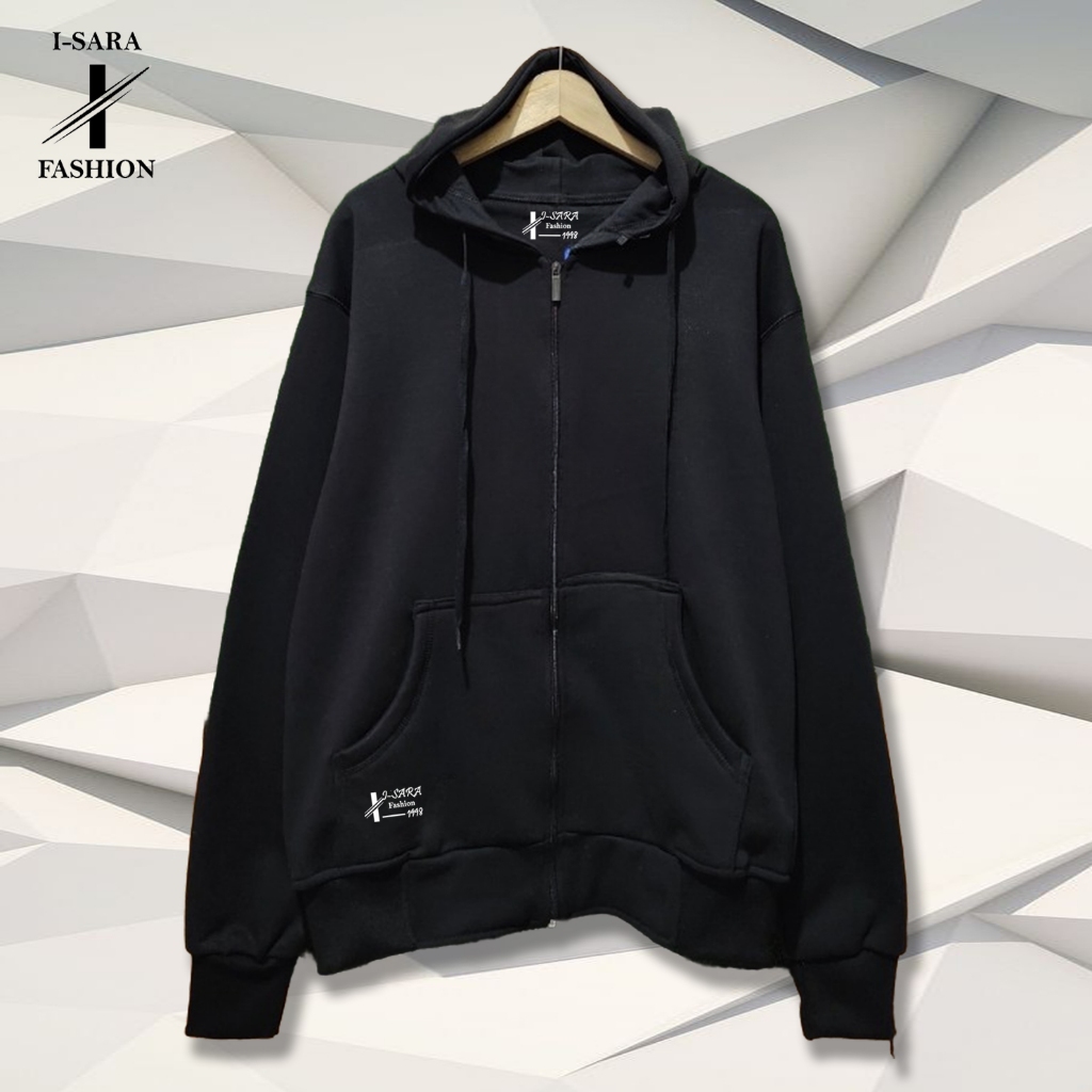 Zipper Pria Original Terbaru Sweater Hoodie Resleting Cowok Cewek Kekinian Warna Hitam