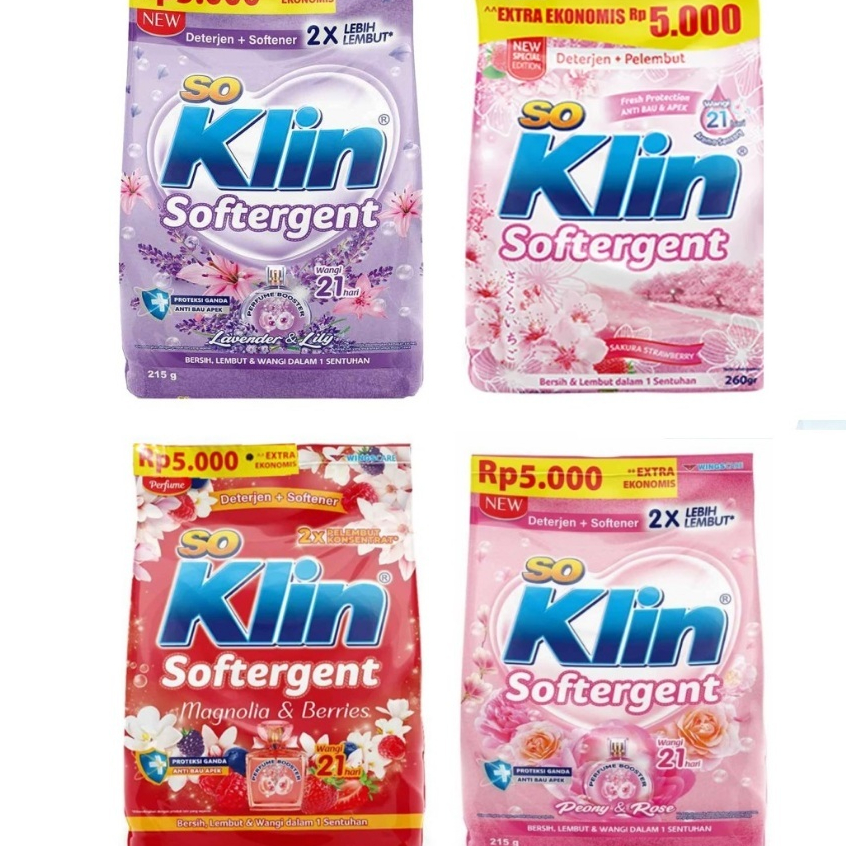 SO KLIN Softergent Detergen Powder 215gr - SO KLIN LIQUID CAIR SACHET RENTENG ISI 12 PCS x 20ml SO KLIN SG