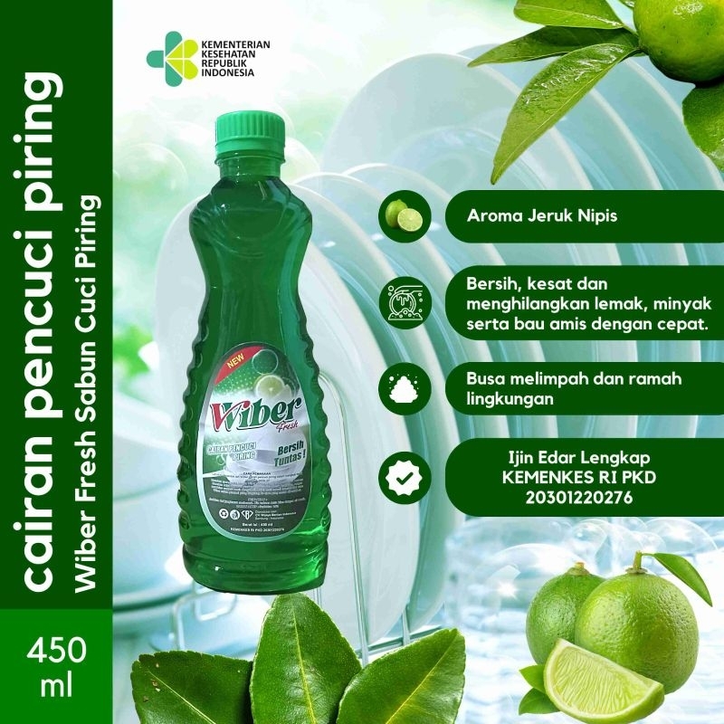 Wiber Fresh Cairan Pencuci Piring 450ml, Sabun Cuci Piring Ekonomis.