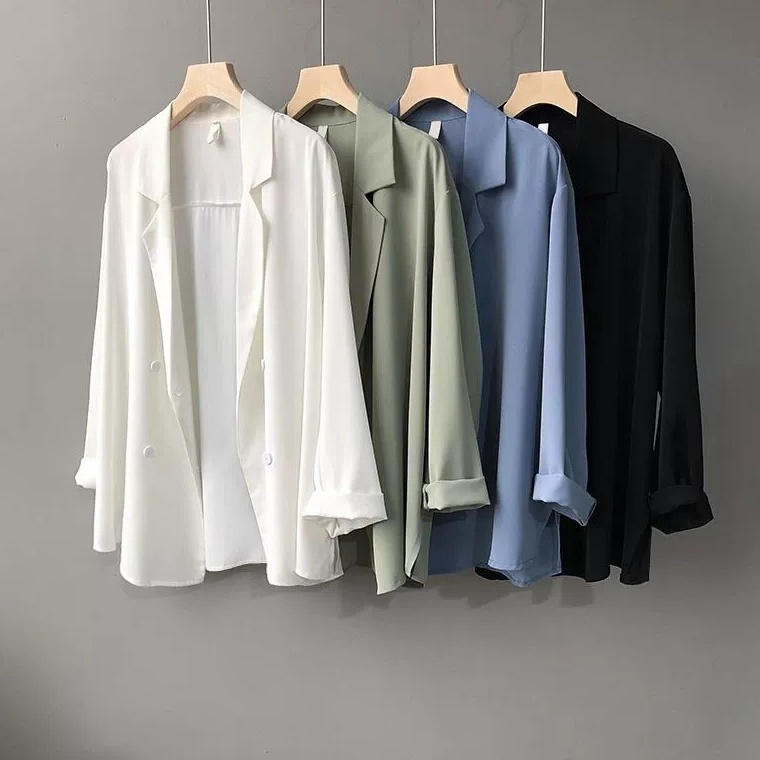 cyi97 Putih Hijau Hitam Biru Korea Blazer Wanita Lengan Panjang Setelan Jas Blazer Women Outer 2023t