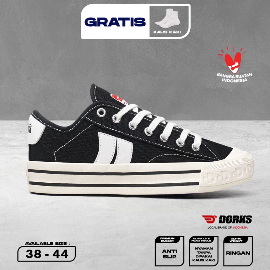 Bayar Di Tempat DORKS - Metro Low Black Sepatu Sneakers Casual Pria ☋➔✰✪