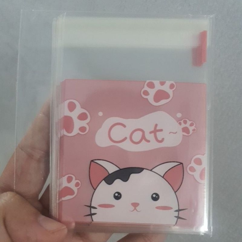 

20pcs kantong plastik cookies 7x7 cat pink / cookies bag candy lucu kucing /tas permen