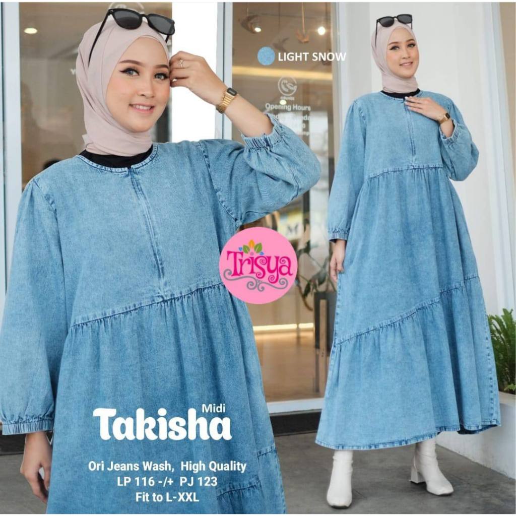 Takisha Dress Wanita Lengan Panjang Jeans