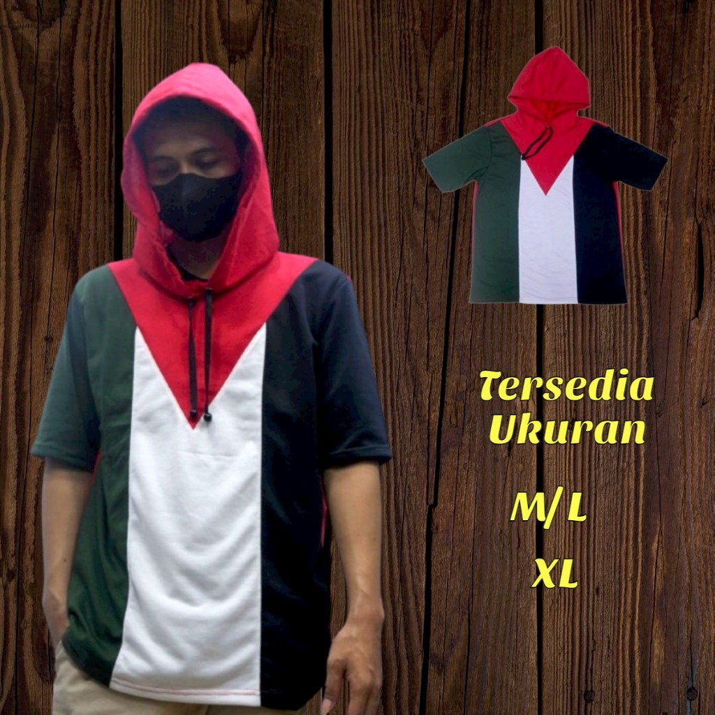 Hoodie Lengan Pendek Baju Distro Pria Kaos Hoodie PALESTINA