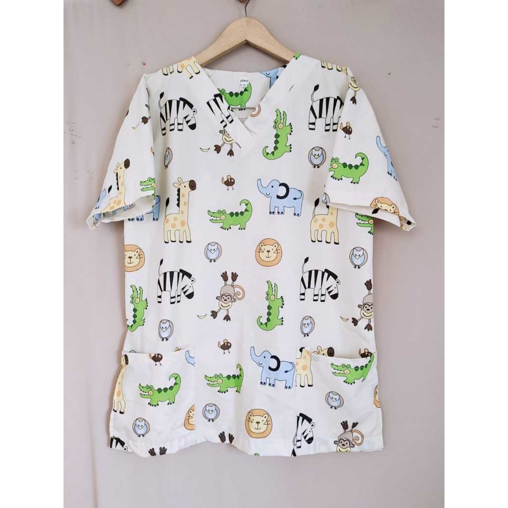 Baju jaga dokter / Baju perawat / Baju KoAs motif Karakter hewan
