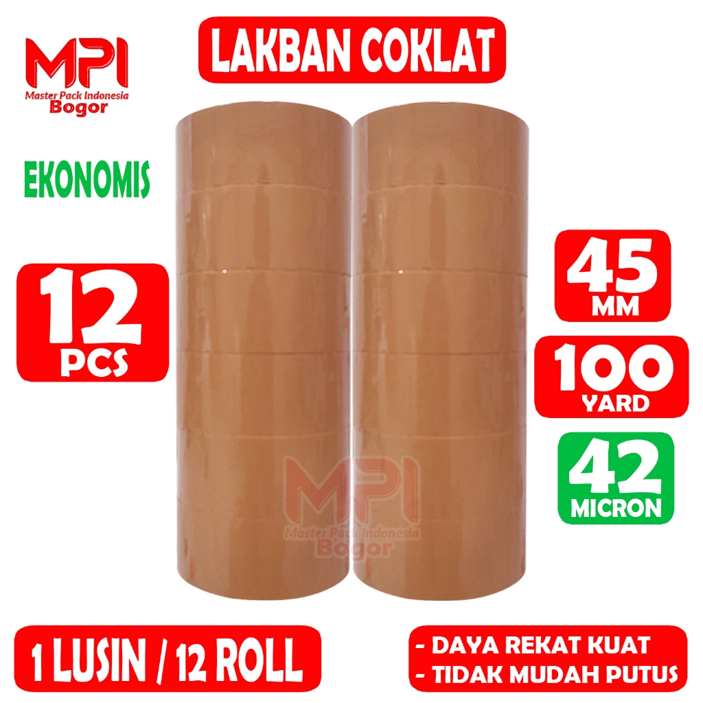 

CTK031 1 LUSIN [ 12 ROLL ] Lakban Coklat Ekonomis 45 mm x 100 Yard / Lakban Packing Paket - Master