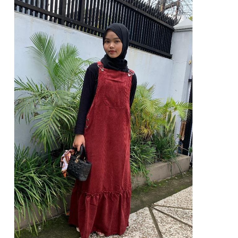 Distro - Inara Overall Dress -  Baju Kodok Wanita Kekinian -Jumpsuit  Korean Style Rempel Bawah