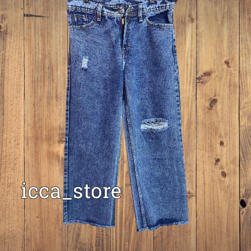 COD - RIPPED JEANS CELANA KULOT SOBEK WANITA HIGH WAIST