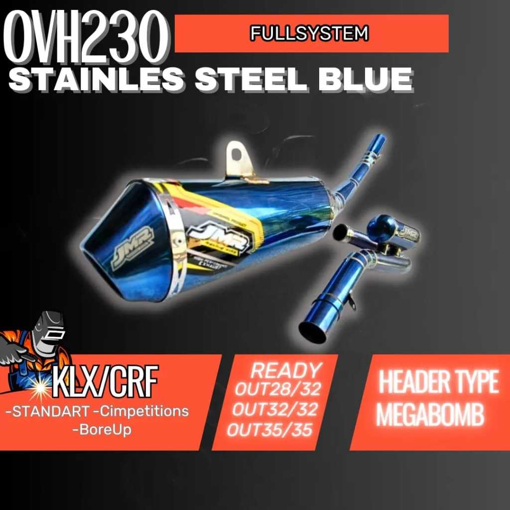 OVH230 FULL BLUE SERIES KNALPOT KLX/DT/CRF BORE UP OUT32-35/IN50 MEGABOM