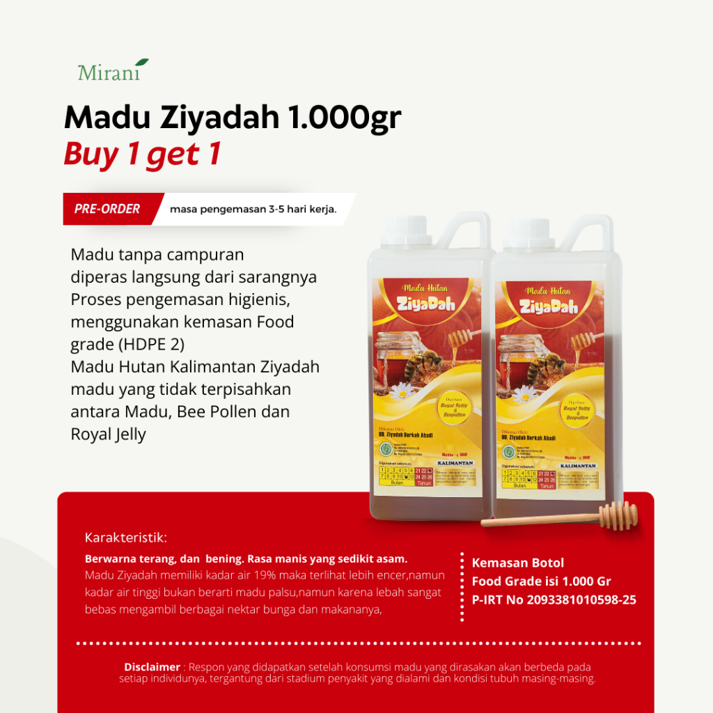 

Mirani - (Buy 1 get 1) Madu Ziyadah 1000gr (isi 2 botol)