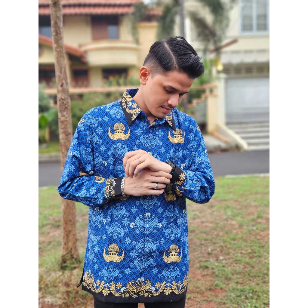 Baju Batik Formal KORPRI Terbaru 2023 Kerah Hitam Bahan Katun 40S Premium Cocok Untuk ASN PGRI PNS G
